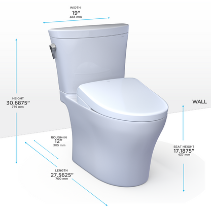 TOTO® WASHLET®+ Aquia IV® Arc Two-Piece Elongated Dual Flush 1.28 and 0.9 GPF Toilet with S7 Contemporary Bidet Seat, Cotton White - MW4484726CEMFGN#01