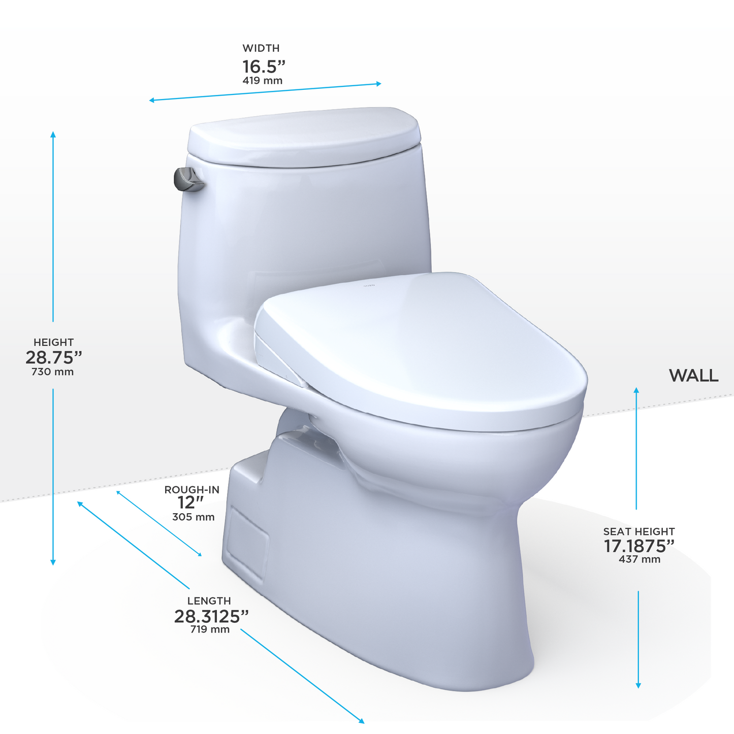 TOTO® WASHLET®+ Carlyle® II One-Piece Elongated 1.28 GPF Toilet and WASHLET®+ S7A Contemporary Bidet Seat, Cotton White - MW6144736CEFG#01