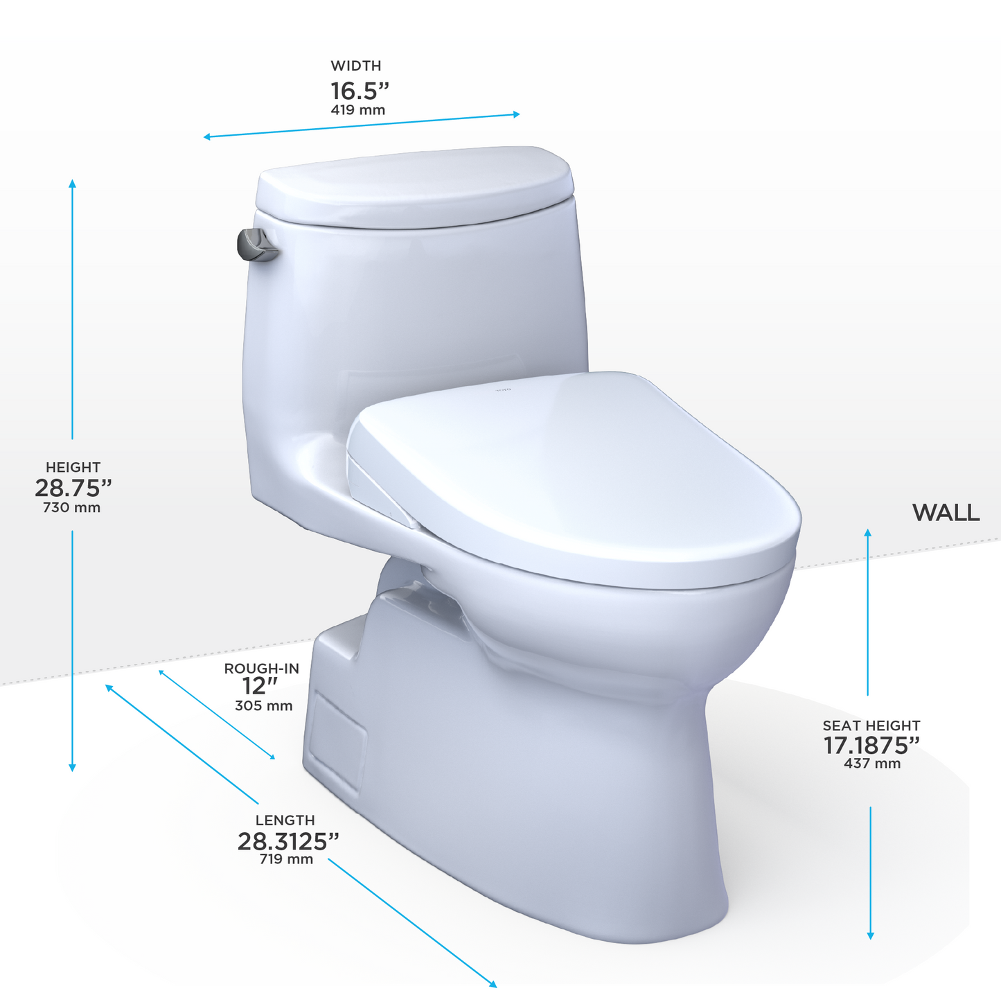 TOTO® WASHLET®+ Carlyle® II One-Piece Elongated 1.28 GPF Toilet with Auto Flush WASHLET®+ S7A Contemporary Bidet Seat, Cotton White - MW6144736CEFGA#01