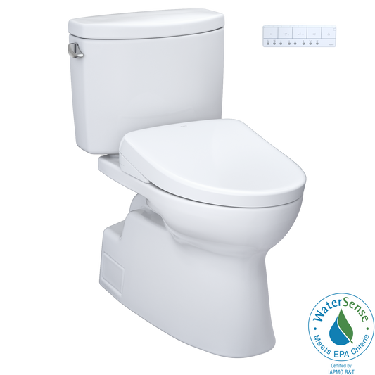 TOTO® WASHLET®+ Vespin® II Two-Piece Elongated 1.28 GPF Toilet with Auto Flush WASHLET®+ S7 Contemporary Bidet Seat, Cotton White - MW4744726CEFGA#01