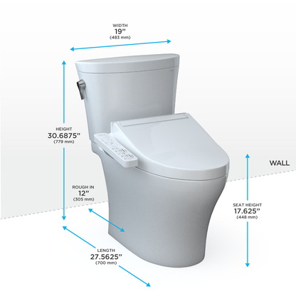 TOTO® WASHLET®+ Aquia IV® Arc Two-Piece Elongated Dual Flush 1.28 and 0.9 GPF Toilet with C2 Bidet Seat, Cotton White - MW4483074CEMFGN#01