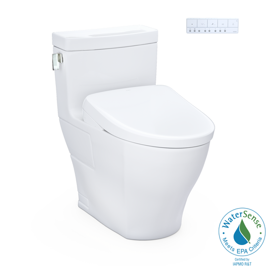 TOTO® WASHLET®+ Legato® One-Piece Elongated 1.28 GPF Toilet with Auto Flush S7 Contemporary Bidet Seat, Cotton White - MW6244726CEFGA#01