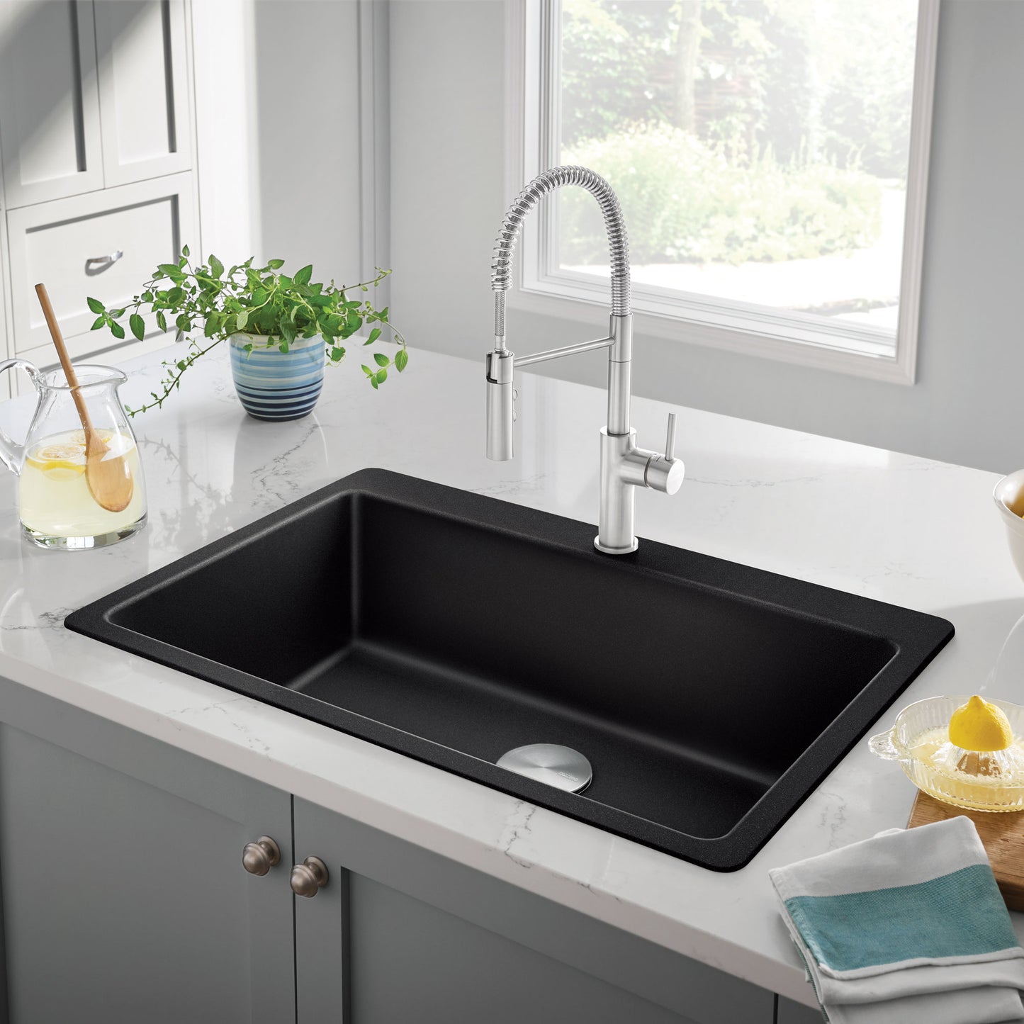 Liven Silgranit 33" Super Single Dual Mount Kitchen Sink - Anthracite - 443195