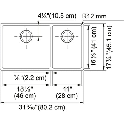 Franke Cube 31.5-in. x 17.7-in. 18 Gauge Stainless Steel Undermount Double Bowl Sink - CUX160