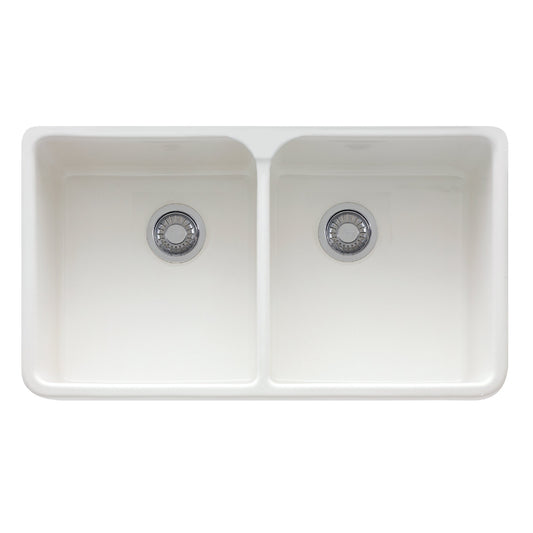 Franke Manor House 35.5 x 21.62 White Apron Front Double Bowl Fireclay Sink - MHK720-35WH