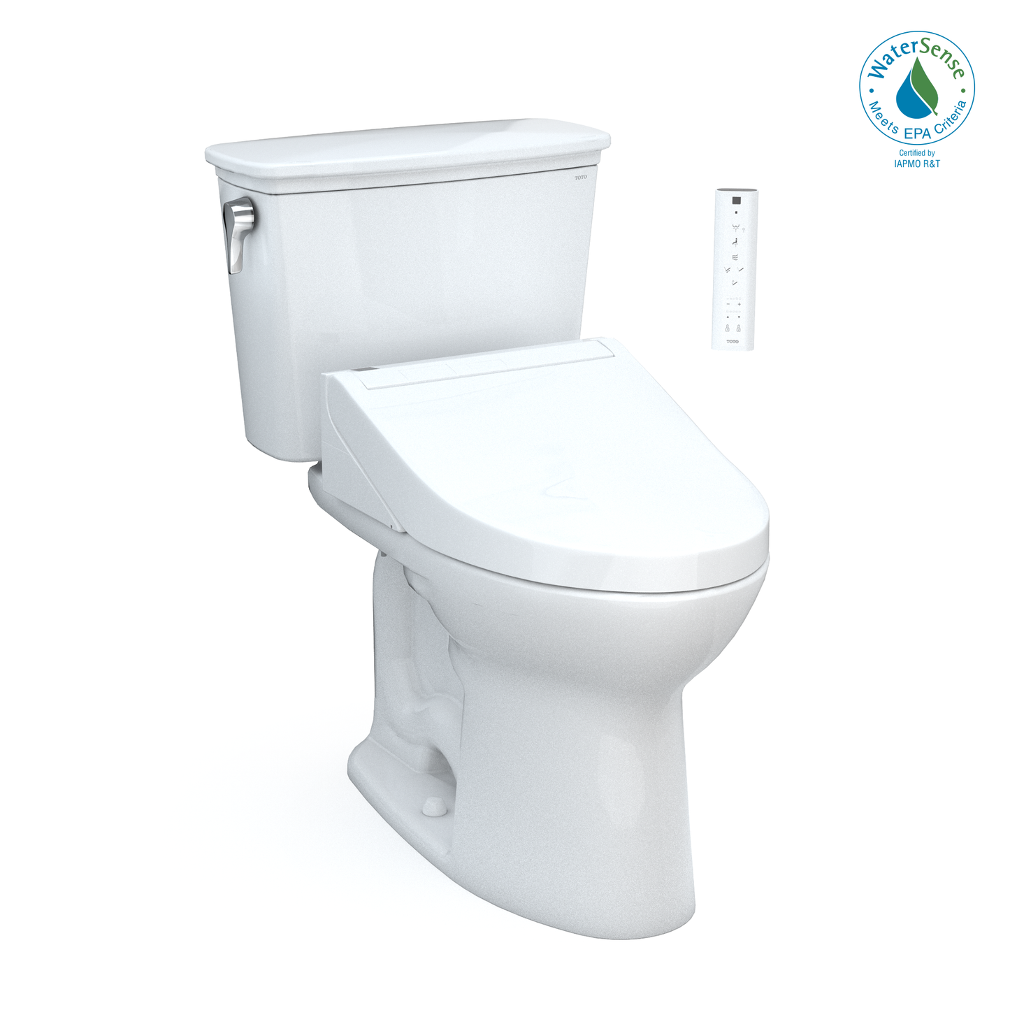 TOTO® Drake® Transitional WASHLET®+ Two-Piece Elongated 1.28 GPF TORNADO FLUSH® Toilet with C5 Bidet Seat, Cotton White - MW7863084CEG#01