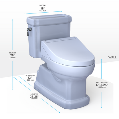 TOTO® WASHLET®+ Eco Guinevere® Elongated 1.28 GPF Universal Height Toilet with C5 Bidet Seat, Cotton White - MW9743084CEFG#01