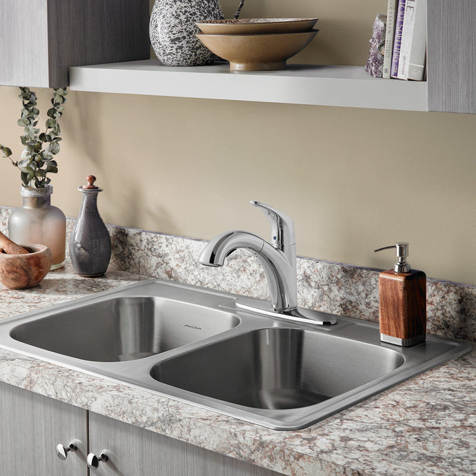 American Standard Colony® 33 x 22-Inch Stainless Steel 4-Hole Top Mount Double-Bowl ADA Kitchen Sink - 22DB.6332284S Kitchen Sink American Standard   