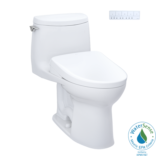 TOTO® WASHLET®+ UltraMax® II 1G® One-Piece Elongated 1.0 GPF Toilet with Auto Flush WASHLET®+ S7 Contemporary Bidet Seat, Cotton White - MW6044726CUFGA#01