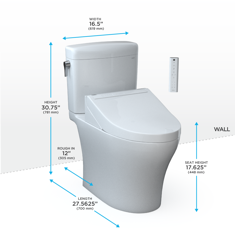 TOTO® WASHLET®+ Aquia IV® Cube Two-Piece Elongated Dual Flush 1.28 and 0.9 GPF Toilet with C5 Bidet Seat, Cotton White - MW4363084CEMFGN#01