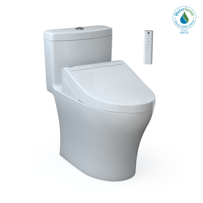 TOTO® WASHLET®+ Aquia® IV One-Piece Elongated Dual Flush 1.28 and 0.9 GPF Toilet and WASHLET C5 Bidet Seat, Cotton White- MW6463084CEMFGN#01