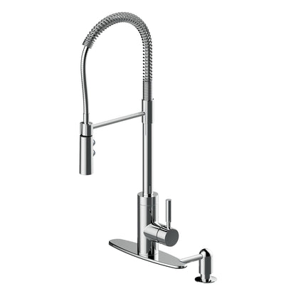 Industrial 1-Handle Pull-Down Kitchen Faucet with Dispenser in Chrome