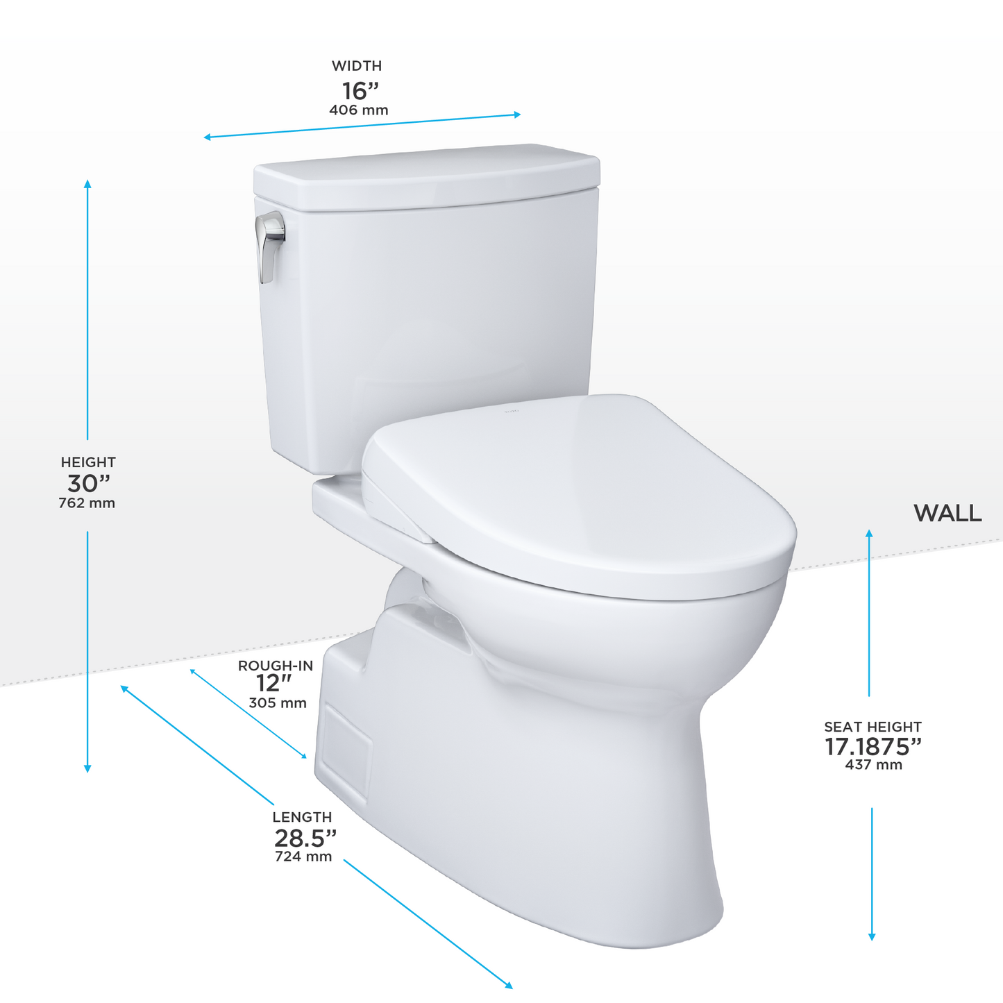 TOTO® WASHLET®+ Vespin® II 1G® Two-Piece Elongated 1.0 GPF Toilet and WASHLET®+ S7A Contemporary Bidet Seat, Cotton White - MW4744736CUFG#01