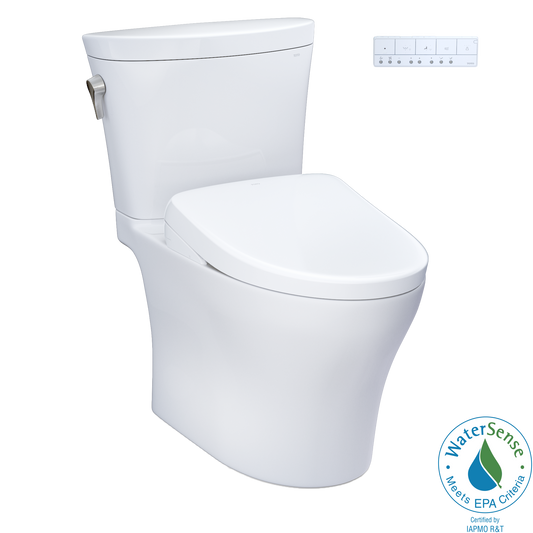 TOTO® WASHLET®+ Aquia IV® Arc Two-Piece Elongated Dual Flush 1.28 and 0.9 GPF Toilet with Auto Flush S7 Contemporary Bidet Seat, Cotton White - MW4484726CEMFGNA#01