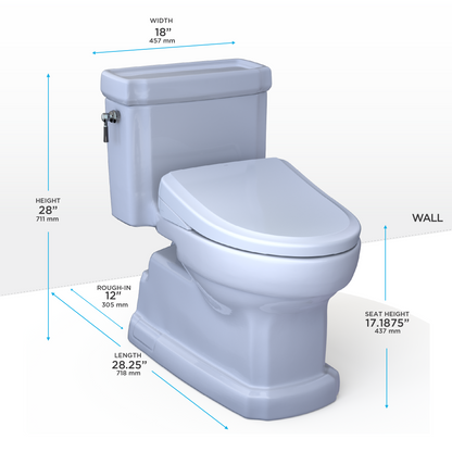 TOTO® WASHLET®+ Eco Guinevere® Elongated 1.28 GPF Universal Height Toilet, S7A Classic Bidet Seat with AutoFlush and Auto Open/Close, Cotton White - MW9744734CEFGA#01
