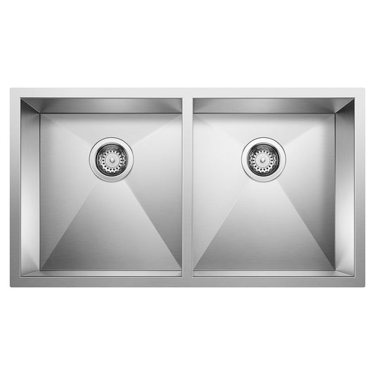 Quatrus R0 32" 50/50 Double Bowl Undermount Stainless Steel Kitchen Sink - 443053