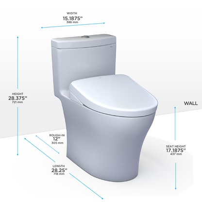 TOTO® WASHLET®+ Aquia® IV One-Piece Elongated Dual Flush 1.28 and 0.9 GPF Toilet with S7A Contemporary Electric Bidet Seat, Cotton White - MW6464736CEMFGN#01