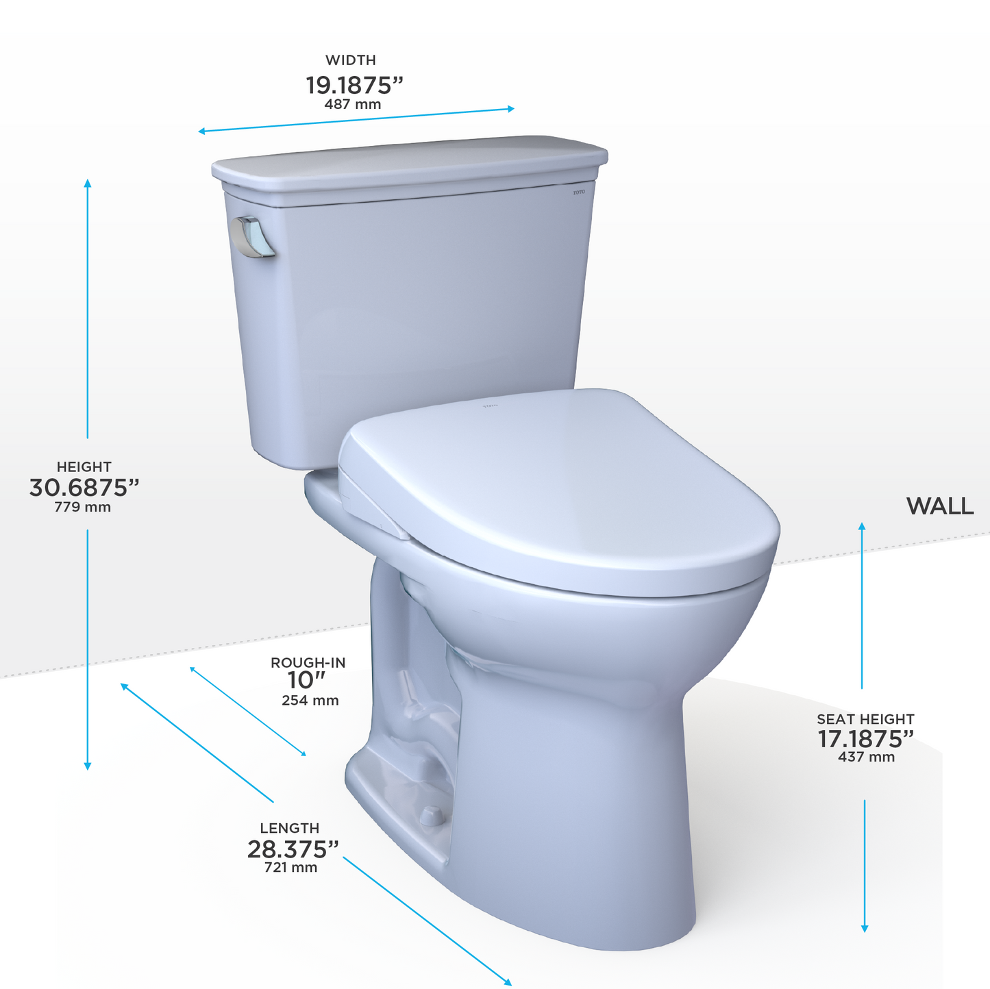 TOTO® Drake® Transitional WASHLET®+ Two-Piece Elongated 1.28 GPF Universal Height TORNADO FLUSH® Toilet and S7A Contemporary Bidet Seat with Auto Flush, Cotton White - MW7864736CEFGA.10#01
