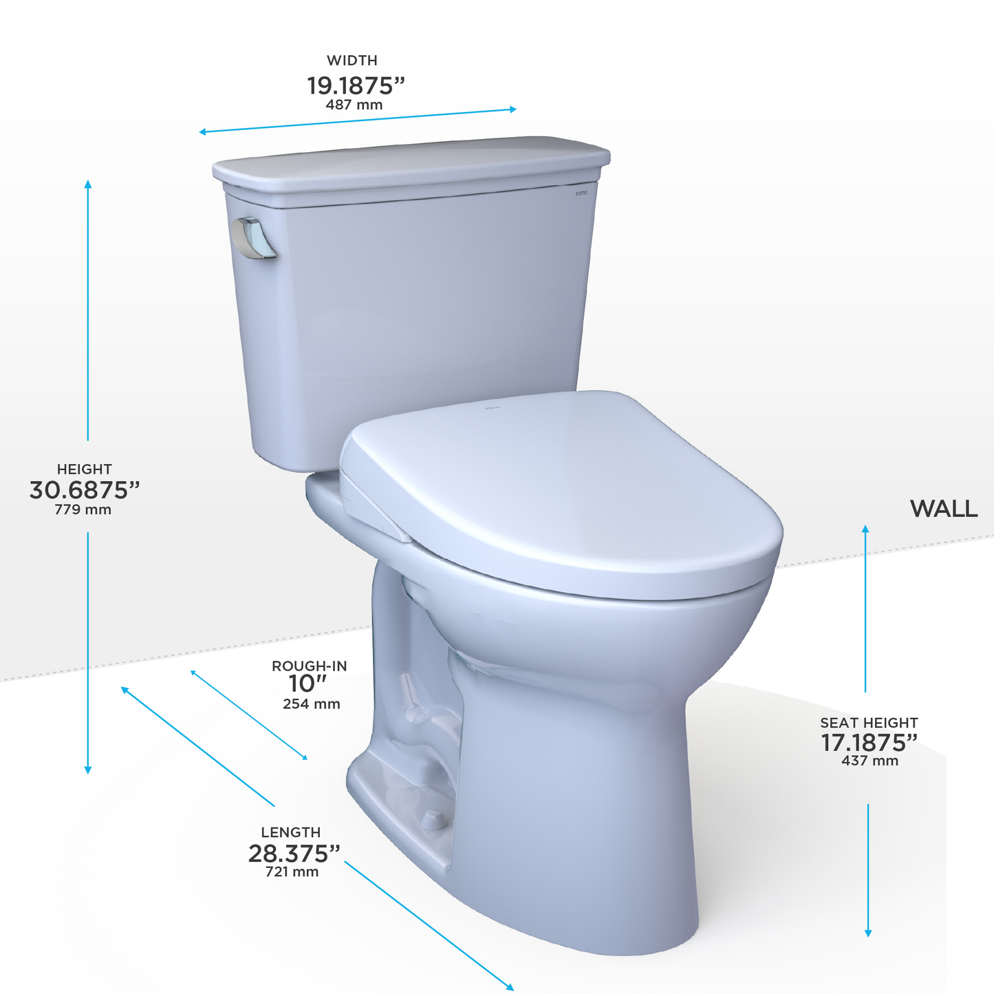 TOTO® Drake® Transitional WASHLET®+ Two-Piece Elongated 1.28 GPF Universal Height TORNADO FLUSH® Toilet with S7 Contemporary Bidet Seat, Cotton White - MW7864726CEFG.10#01