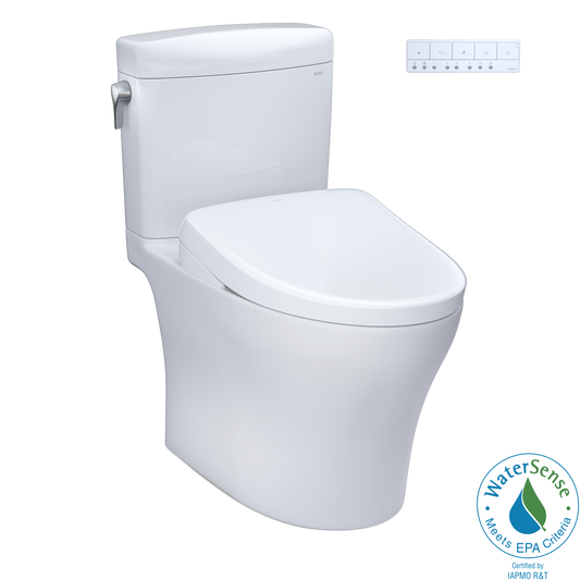 TOTO® WASHLET®+ Aquia IV® Cube Two-Piece Elongated Dual Flush 1.28 and 0.9 GPF Toilet with S7 Contemporary Bidet Seat, Cotton White - MW4364726CEMFGN#01