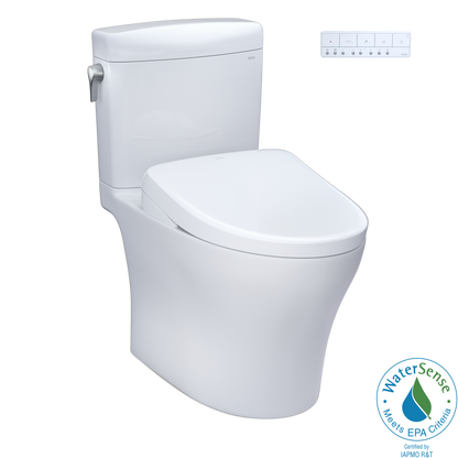 TOTO® WASHLET®+ Aquia IV® Cube Two-Piece Elongated Dual Flush 1.28 and 0.9 GPF Toilet with Auto Flush S7 Contemporary Bidet Seat, Cotton White - MW4364726CEMFGNA#01