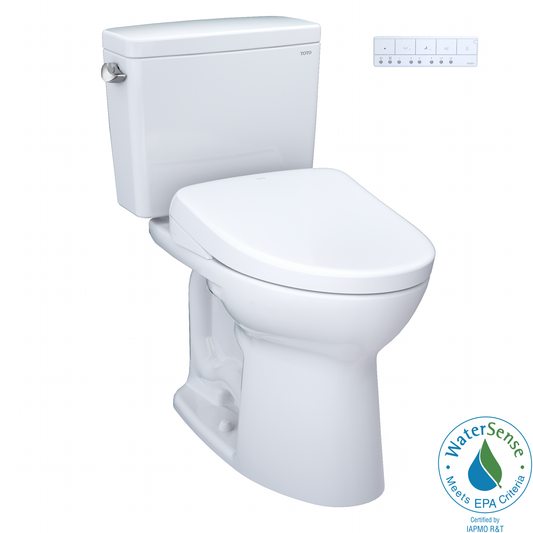 TOTO® Drake® WASHLET®+ Two-Piece Elongated 1.28 GPF Universal Height TORNADO FLUSH® Toilet and S7A Contemporary Bidet Seat with Auto Flush, 10 Inch Rough-In, Cotton White - MW7764736CEFGA.10#01