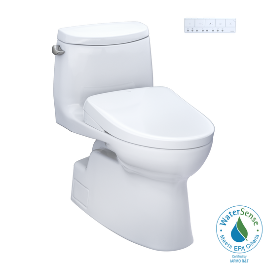 TOTO® WASHLET®+ Carlyle® II One-Piece Elongated 1.28 GPF Toilet and WASHLET®+ S7 Contemporary Bidet Seat, Cotton White - MW6144726CEFG#01