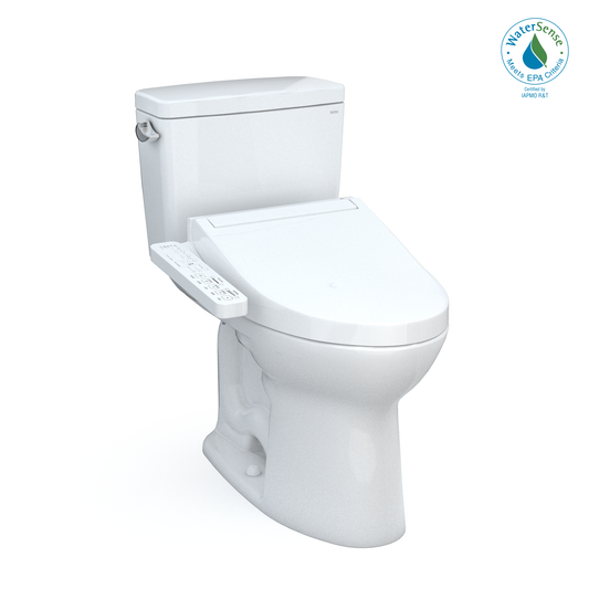 TOTO® Drake® WASHLET®+ Two-Piece Elongated 1.28 GPF Universal Height TORNADO FLUSH® Toilet with C2 Bidet Seat, Cotton White - MW7763074CEFG#01