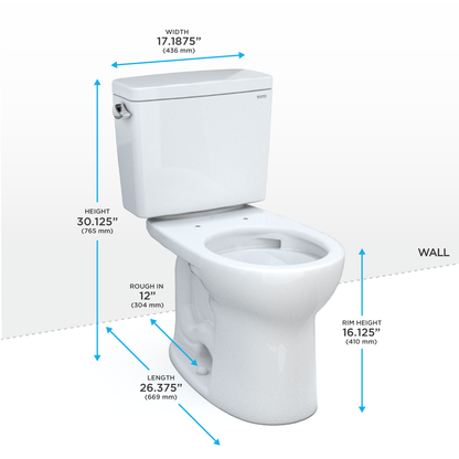 TOTO® Drake® Two-Piece Round 1.28 GPF Universal Height TORNADO FLUSH® Toilet with CEFIONTECT® - CST775CEFG