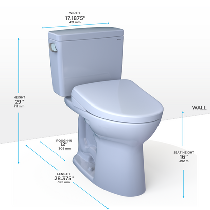 TOTO® Drake® WASHLET®+ Two-Piece Elongated 1.6 GPF TORNADO FLUSH® Toilet and S7A Contemporary Bidet Seat with Auto Flush, Cotton White - MW7764736CSGA#01