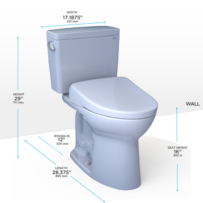 TOTO® Drake® WASHLET®+ Two-Piece Elongated 1.6 GPF Universal Height TORNADO FLUSH® Toilet with S7 Contemporary Bidet Seat, Cotton White - MW7764726CSFG#01