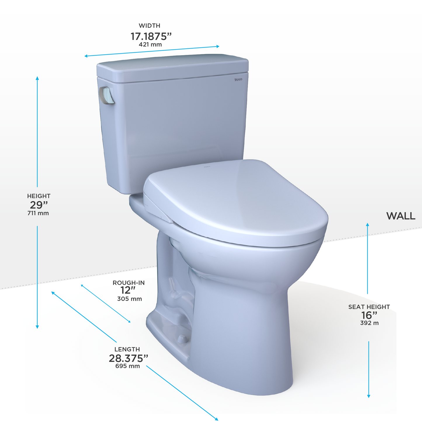 TOTO® Drake® WASHLET®+ Two-Piece Elongated 1.28 GPF TORNADO FLUSH® Toilet with S7 Contemporary Bidet Seat, Cotton White - MW7764726CEG#01