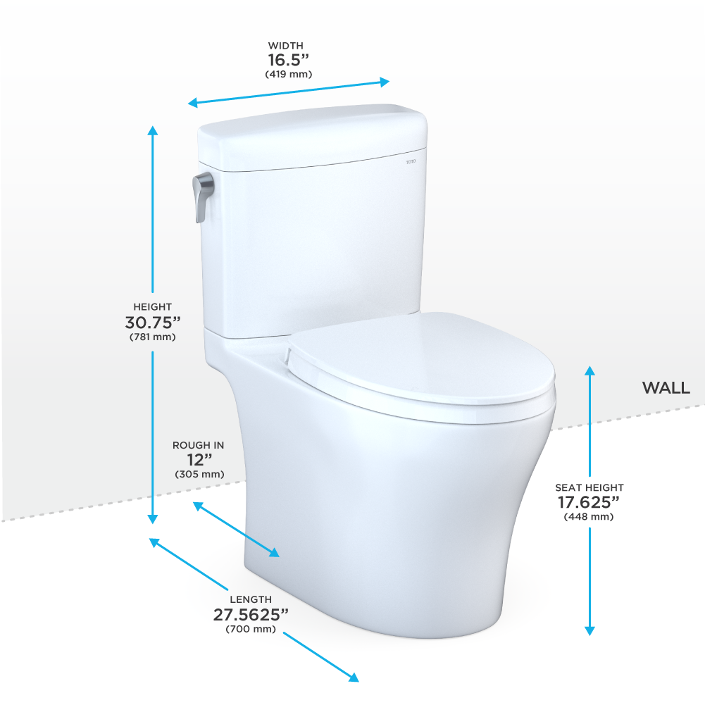TOTO® Aquia IV® Cube Two-Piece Elongated Dual Flush 1.28 and 0.9 GPF Universal Height Toilet with CEFIONTECT®, WASHLET®+ Ready, Cotton White - MS436124CEMFGN#01