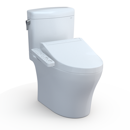 TOTO® WASHLET®+ Aquia IV® Cube Two-Piece Elongated Dual Flush 1.28 and 0.9 GPF Toilet with C2 Bidet Seat, Cotton White - MW4363074CEMFGN#01