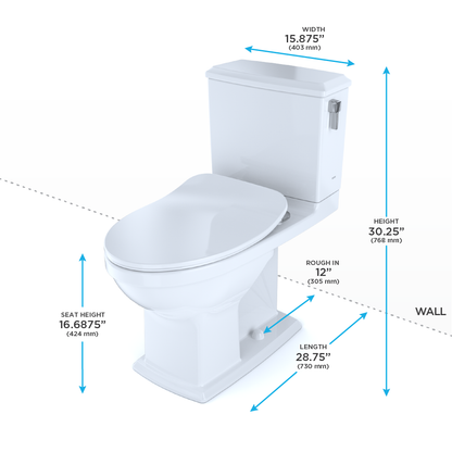 TOTO® Connelly® Two-Piece Elongated Dual Flush 1.28 and 0.9 GPF with CEFIONTECT® and Right Lever, WASHLET®+ Ready, Cotton White - MS494234CEMFRG#01