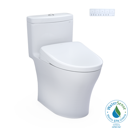 TOTO® WASHLET®+ Aquia® IV One-Piece Elongated Dual Flush 1.28 and 0.9 GPF Toilet with S7A Contemporary Electric Bidet Seat, Cotton White - MW6464736CEMFGN#01