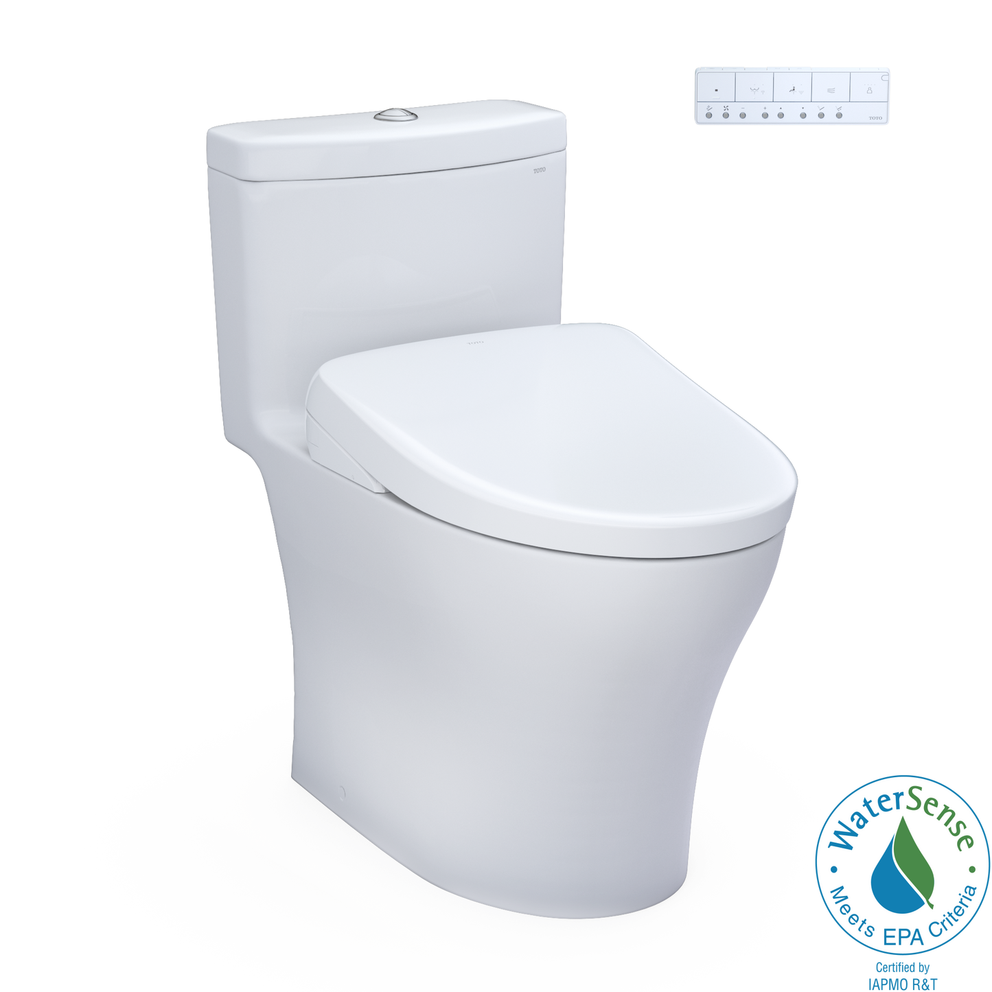 TOTO® WASHLET®+ Aquia® IV One-Piece Elongated Dual Flush 1.28 and 0.9 GPF Toilet with Auto Flush S7A Contemporary Bidet Seat, Cotton White - MW6464736CEMFGNA#01