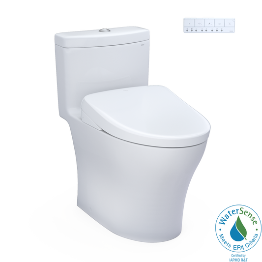 TOTO® WASHLET®+ Aquia® IV One-Piece Elongated Dual Flush 1.28 and 0.9 GPF Toilet with Auto Flush S7 Contemporary Bidet Seat, Cotton White - MW6464726CEMFGNA#01