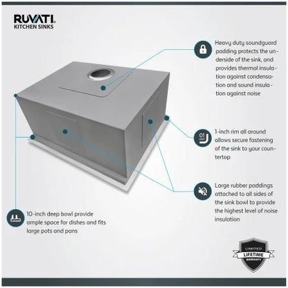 Ruvati 15" Workstation Bar Prep Sink Ledge Undermount 16 Gauge Stainless Steel Single Bowl - RVH8304