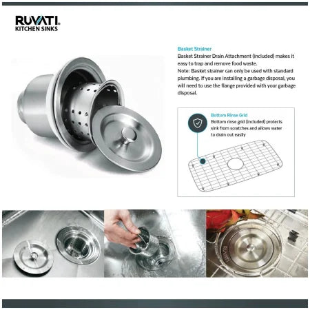 Ruvati 15" Workstation Bar Prep Sink Ledge Undermount 16 Gauge Stainless Steel Single Bowl - RVH8304