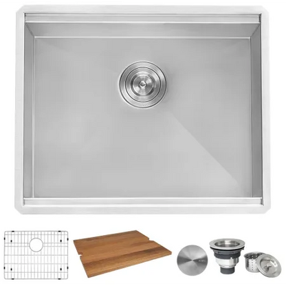 Ruvati 23" Workstation Ledge Bar Prep Kitchen Sink Undermount 16 Gauge Stainless Steel Single Bowl - RVH8308