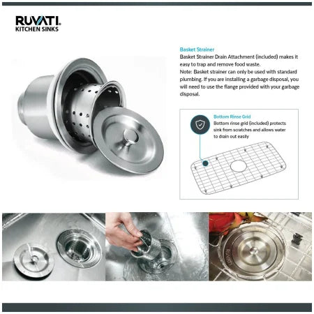 Ruvati 23" Workstation Ledge Bar Prep Kitchen Sink Undermount 16 Gauge Stainless Steel Single Bowl - RVH8308