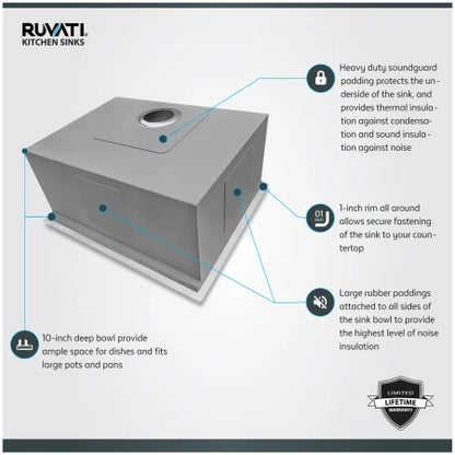 Ruvati 23" Workstation Ledge Bar Prep Kitchen Sink Undermount 16 Gauge Stainless Steel Single Bowl - RVH8308