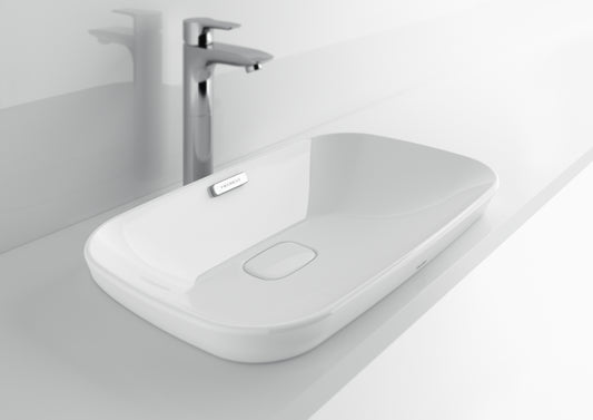 TOTO® Neorest® Kiwami® Rectangular Semi-Recessed Fireclay Vessel Bathroom Sink with CEFIONTECT, Cotton White - LT995G#01