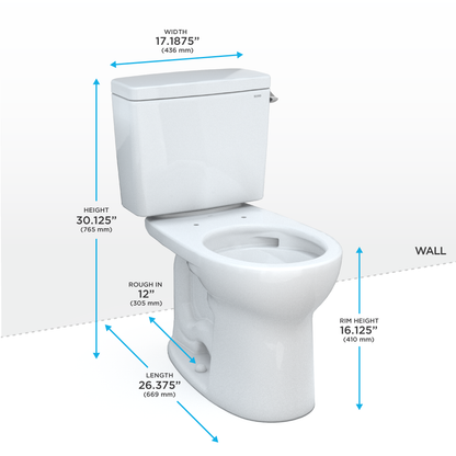 TOTO® Drake® Two-Piece Round 1.28 GPF Universal Height TORNADO FLUSH® Toilet with CEFIONTECT®, Cotton White - CST775CEFRG#01