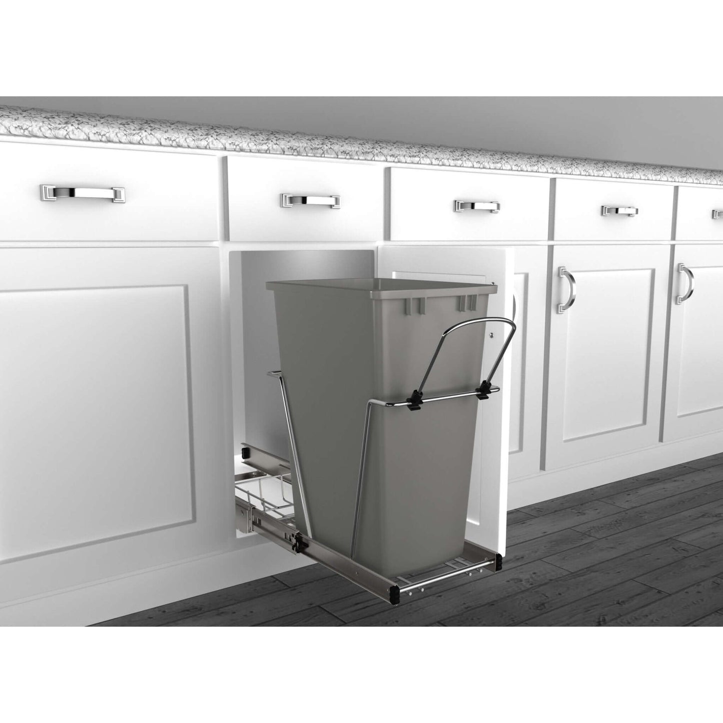 Rev-A-Shelf - Chrome Steel Pull Out Waste/Trash Container w/Rear Basket Storage - RV-12KD-17C S
