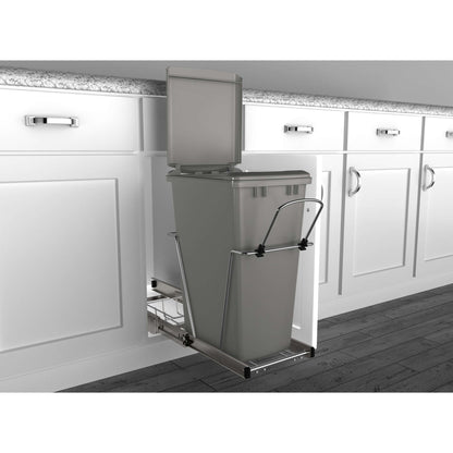 Rev-A-Shelf - Chrome Steel Pull Out Waste/Trash Container w/Rear Basket Storage - RV-12KD-17C S