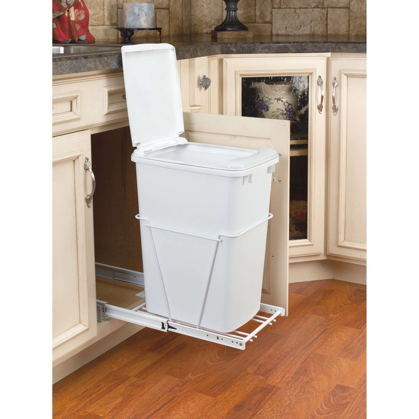 Rev-A-Shelf - White Steel Pull Out Waste/Trash Container w/included lid - RV-12PB-L