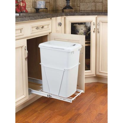 Rev-A-Shelf - White Steel Pull Out Waste/Trash Container w/included lid - RV-12PB-L