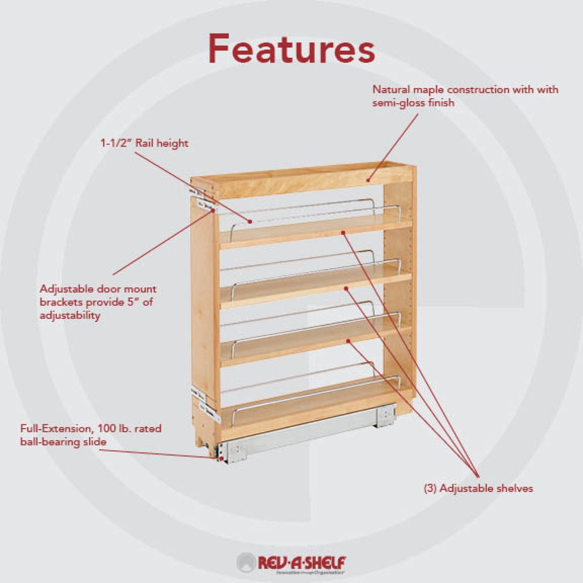 Rev-A-Shelf - Wood Base Cabinet Pull Out Organizer - 448-BC-5C